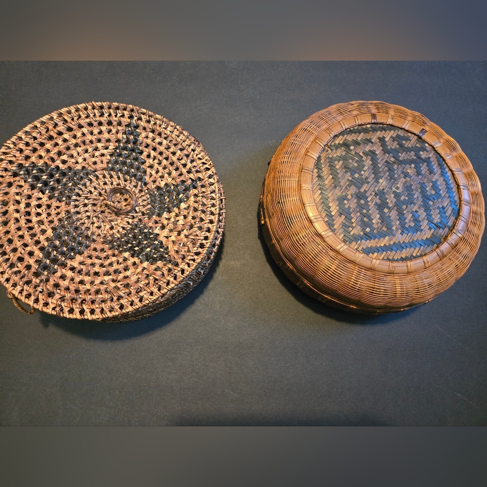 Set Of Cool Woven Baskets - Black and Brown. See Pics For Measurements.